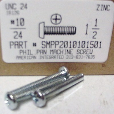 #10-24X1-1/2 PAN HEAD PHILLIPS MACHINE SCREW STEEL ZINC PLATED