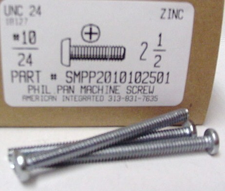 #10-24X2-1/2 PAN HEAD PHILLIPS MACHINE SCREW STEEL ZINC PLATED