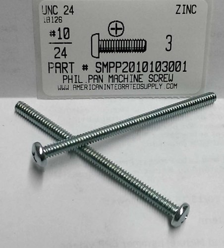 #10-24X3 PAN HEAD PHILLIPS MACHINE SCREW STEEL ZINC PLATED