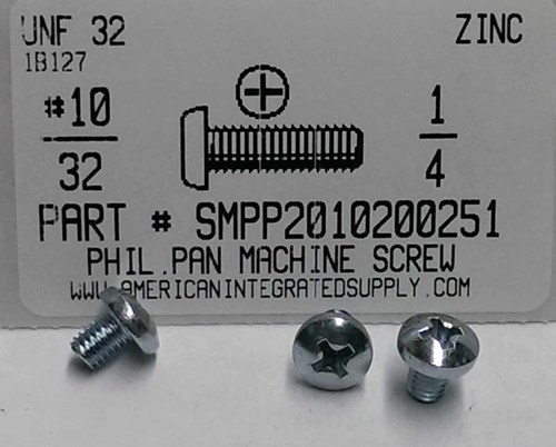 #10-32X1/4 PAN HEAD PHILLIPS MACHINE SCREW STEEL ZINC PLATED