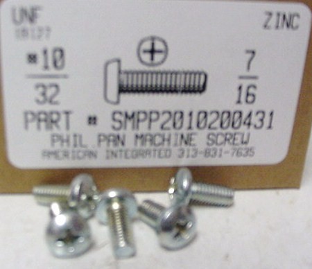 #10-32X7/16 PAN HEAD PHILLIPS MACHINE SCREW STEEL ZINC PLATED