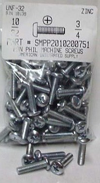 #10-32X3/4 PAN HEAD PHILLIPS MACHINE SCREW STEEL ZINC PLATED