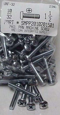 #10-32X1-1/2 PAN HEAD PHILLIPS MACHINE SCREW STEEL ZINC PLATED