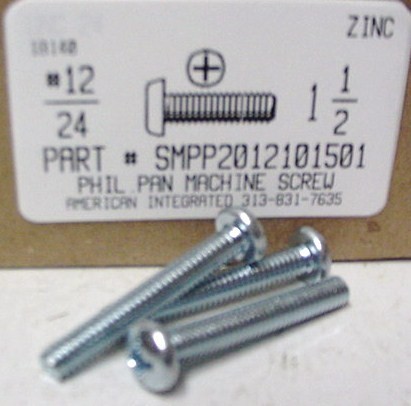 #12-24X1-1/2 PAN HEAD PHILLIPS MACHINE SCREW STEEL ZINC PLATED