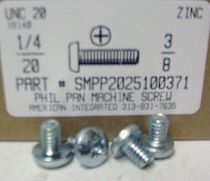 1/4-20X3/8 PAN HEAD PHILLIPS MACHINE SCREW STEEL ZINC PLATED