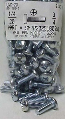 1/4-20X3/4 PAN HEAD PHILLIPS MACHINE SCREW STEEL ZINC PLATED