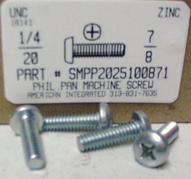 1/4-20X7/8 PAN HEAD PHILLIPS MACHINE SCREW STEEL ZINC PLATED