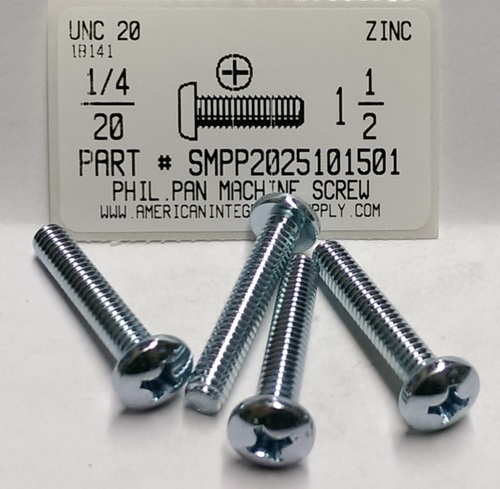 1/4-20X1-1/2 PAN HEAD PHILLIPS MACHINE SCREW STEEL ZINC PLATED