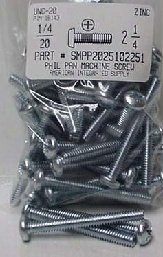 1/4-20X2-1/4 PAN HEAD PHILLIPS MACHINE SCREW STEEL ZINC PLATED