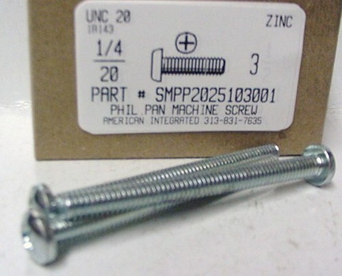 1/4-20X3 PAN HEAD PHILLIPS MACHINE SCREW STEEL ZINC PLATED