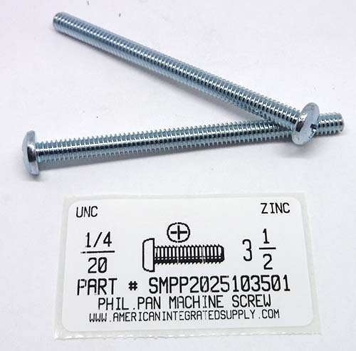 1/4-20X3-1/2 PAN HEAD PHILLIPS MACHINE SCREW STEEL ZINC PLATED