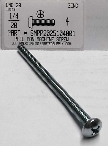 1/4-20X4 PAN HEAD PHILLIPS MACHINE SCREW STEEL ZINC PLATED