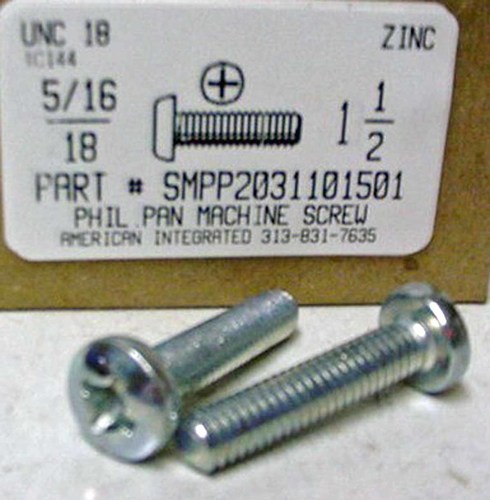 5/16-18X1-1/2 PAN HEAD PHILLIPS MACHINE SCREW STEEL ZINC PLATED