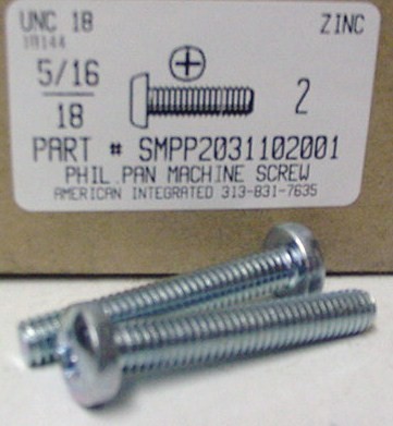 5/16-18X2 PAN HEAD PHILLIPS MACHINE SCREW STEEL ZINC PLATED