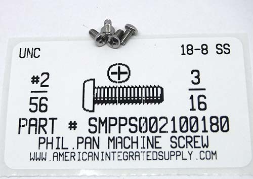 #2-56X3/16 PAN HEAD PHILLIPS MACHINE SCREW 18-8 STAINLESS STEEL