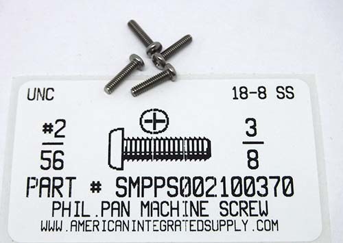#2-56X3/8 PAN HEAD PHILLIPS MACHINE SCREW 18-8 STAINLESS STEEL
