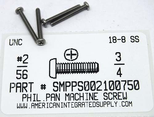 #2-56X3/4 PAN HEAD PHILLIPS MACHINE SCREW 18-8 STAINLESS STEEL