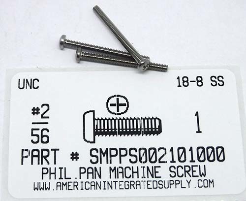 #2-56X1 PAN HEAD PHILLIPS MACHINE SCREW 18-8 STAINLESS STEEL