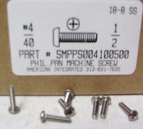 #4-40X1/2 PAN HEAD PHILLIPS MACHINE SCREW 18-8 STAINLESS STEEL
