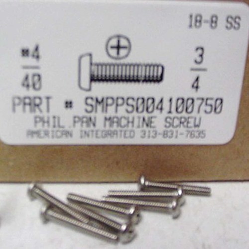 #4-40X3/4 PAN HEAD PHILLIPS MACHINE SCREW 18-8 STAINLESS STEEL