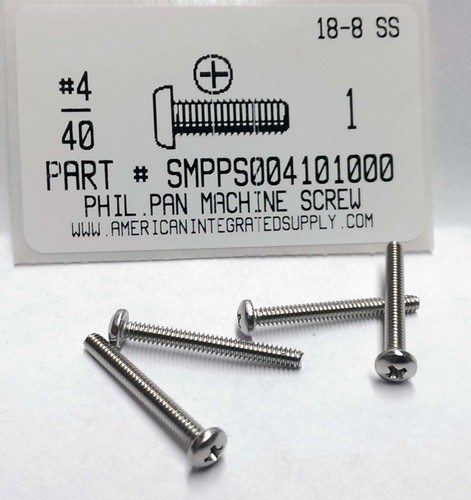 #4-40X1 PAN HEAD PHILLIPS MACHINE SCREW 18-8 STAINLESS STEEL