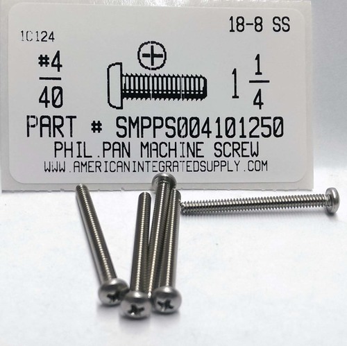 #4-40X1-1/4 PAN HEAD PHILLIPS MACHINE SCREW 18-8 STAINLESS STEEL