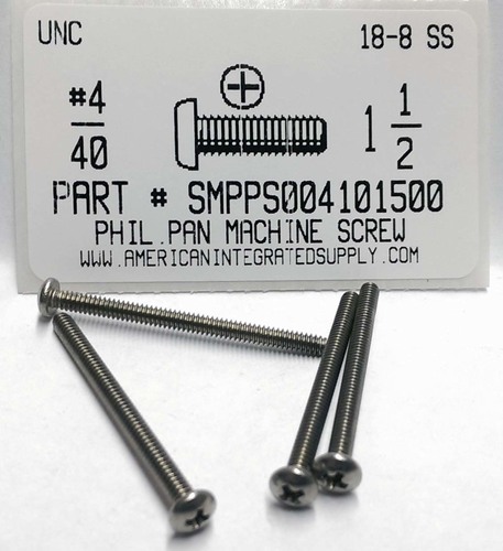 #4-40X1-1/2 PAN HEAD PHILLIPS MACHINE SCREW 18-8 STAINLESS STEEL