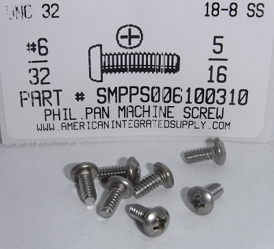 #6-32X5/16 PAN HEAD PHILLIPS MACHINE SCREW 18-8 STAINLESS STEEL