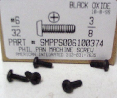 #6-32X3/8 PAN HEAD PHILLIPS MACHINE SCREW 18-8 STAINLESS STEEL BLACK OXIDE