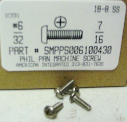 #6-32X7/16 PAN HEAD PHILLIPS MACHINE SCREW 18-8 STAINLESS STEEL