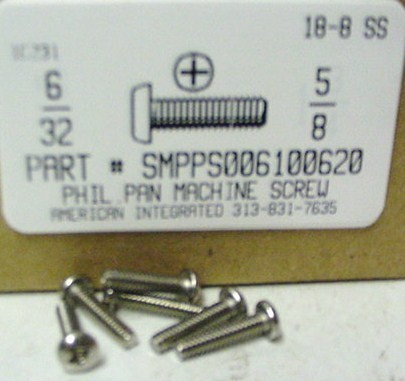 #6-32X5/8 PAN HEAD PHILLIPS MACHINE SCREW 18-8 STAINLESS STEEL