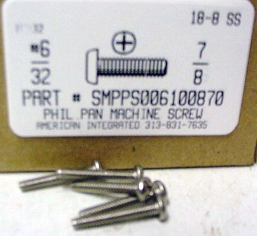 #6-32X7/8 PAN HEAD PHILLIPS MACHINE SCREW 18-8 STAINLESS STEEL