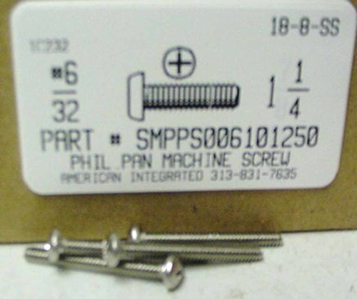 #6-32X1-1/4 PAN HEAD PHILLIPS MACHINE SCREW 18-8 STAINLESS STEEL