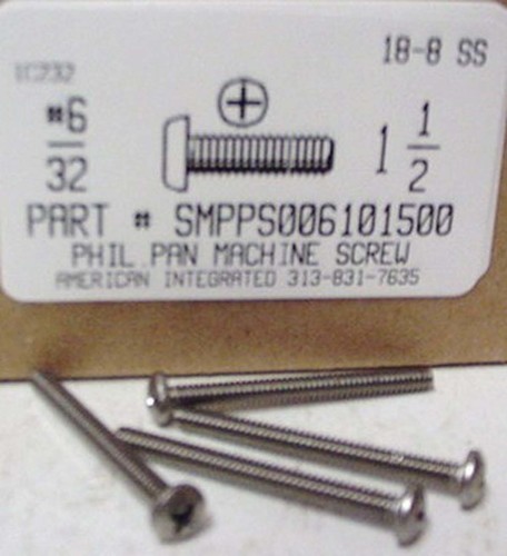 #6-32X1-1/2 PAN HEAD PHILLIPS MACHINE SCREW 18-8 STAINLESS STEEL