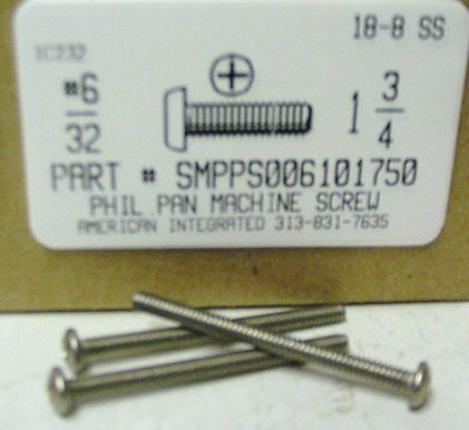 #6-32X1-3/4 PAN HEAD PHILLIPS MACHINE SCREW 18-8 STAINLESS STEEL