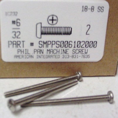 #6-32X2 PAN HEAD PHILLIPS MACHINE SCREW 18-8 STAINLESS STEEL