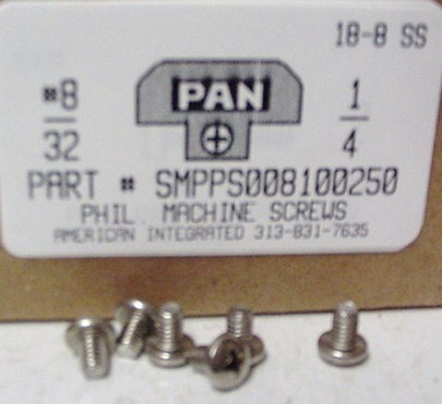 #8-32X1/4 PAN HEAD PHILLIPS MACHINE SCREW 18-8 STAINLESS STEEL