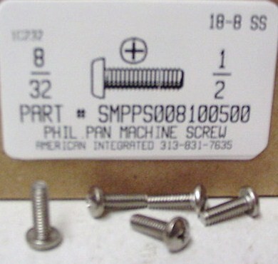 #8-32X1/2 PAN HEAD PHILLIPS MACHINE SCREW 18-8 STAINLESS STEEL