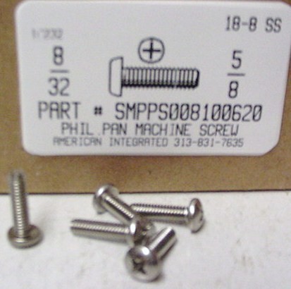 #8-32X5/8 PAN HEAD PHILLIPS MACHINE SCREW 18-8 STAINLESS STEEL