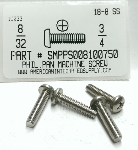 #8-32X3/4 PAN HEAD PHILLIPS MACHINE SCREW 18-8 STAINLESS STEEL