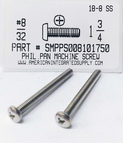 #8-32X1-3/4 PAN HEAD PHILLIPS MACHINE SCREW 18-8 STAINLESS STEEL
