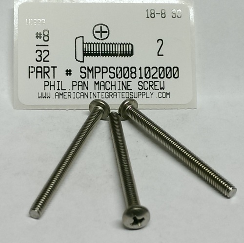 #8-32X2 PAN HEAD PHILLIPS MACHINE SCREW 18-8 STAINLESS STEEL