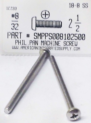 #8-32X2-1/2 PAN HEAD PHILLIPS MACHINE SCREW 18-8 STAINLESS STEEL