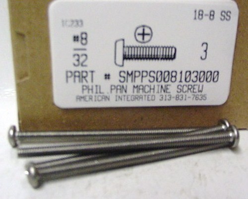 #8-32X3 PAN HEAD PHILLIPS MACHINE SCREW 18-8 STAINLESS STEEL