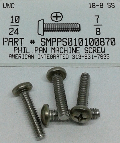 #10-24X7/8 PAN HEAD PHILLIPS MACHINE SCREW 18-8 STAINLESS STEEL