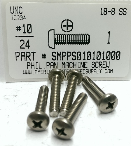 #10-24X1 PAN HEAD PHILLIPS MACHINE SCREW 18-8 STAINLESS STEEL