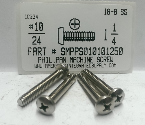 #10-24X1-1/4 PAN HEAD PHILLIPS MACHINE SCREW 18-8 STAINLESS STEEL