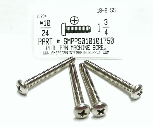 #10-24X1-3/4 PAN HEAD PHILLIPS MACHINE SCREW 18-8 STAINLESS STEEL