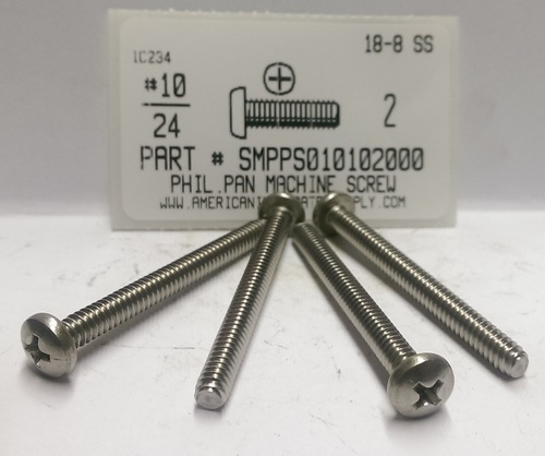 #10-24X2 PAN HEAD PHILLIPS MACHINE SCREW 18-8 STAINLESS STEEL