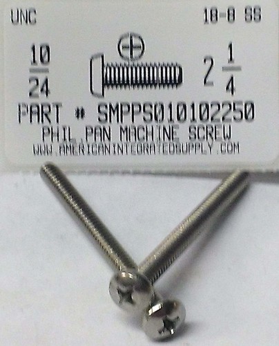 #10-24X2-1/4 PAN HEAD PHILLIPS MACHINE SCREW 18-8 STAINLESS STEEL